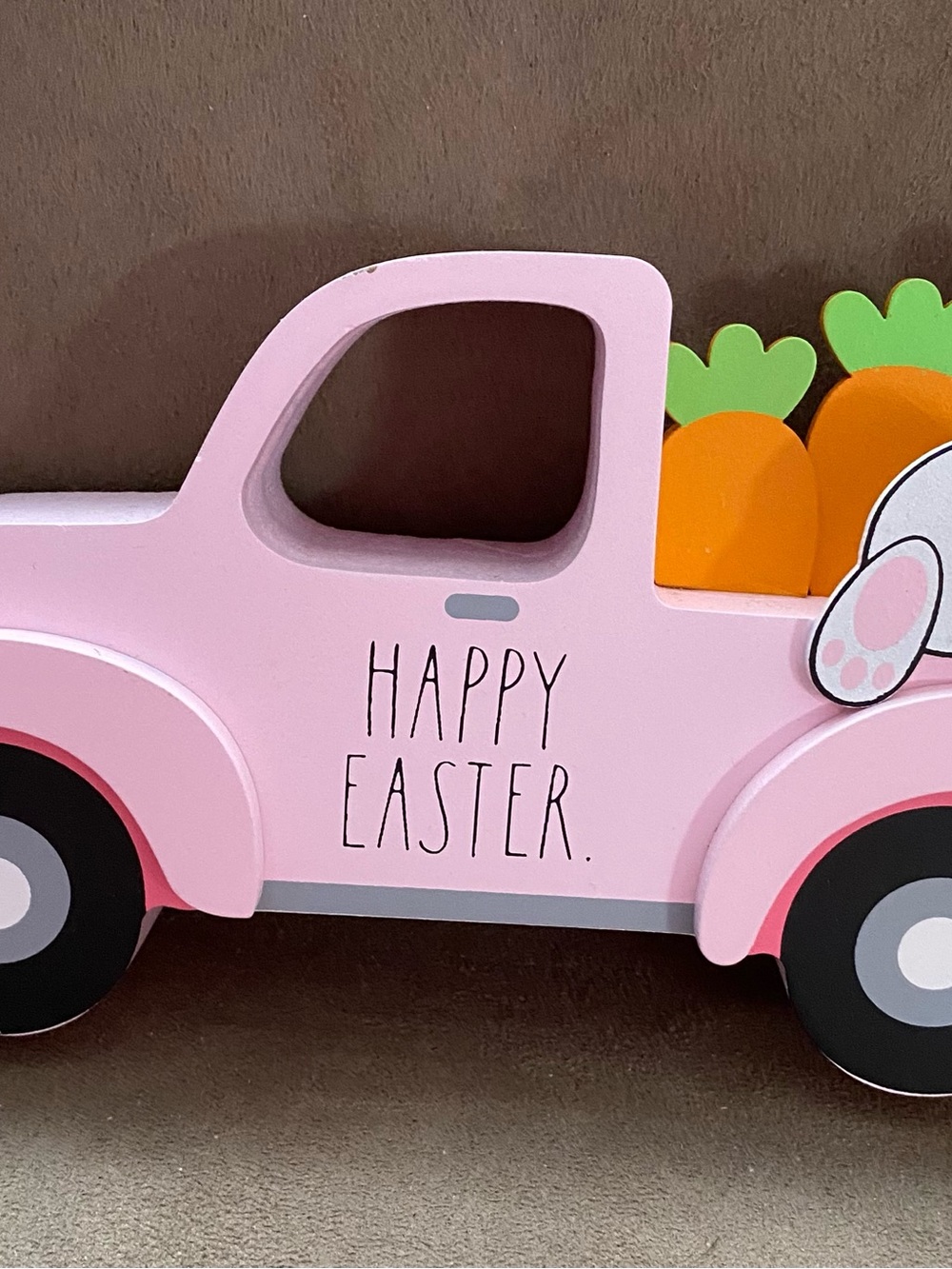 Pink Easter Wooden Pickup Truck Decor with Bunny and Carrots